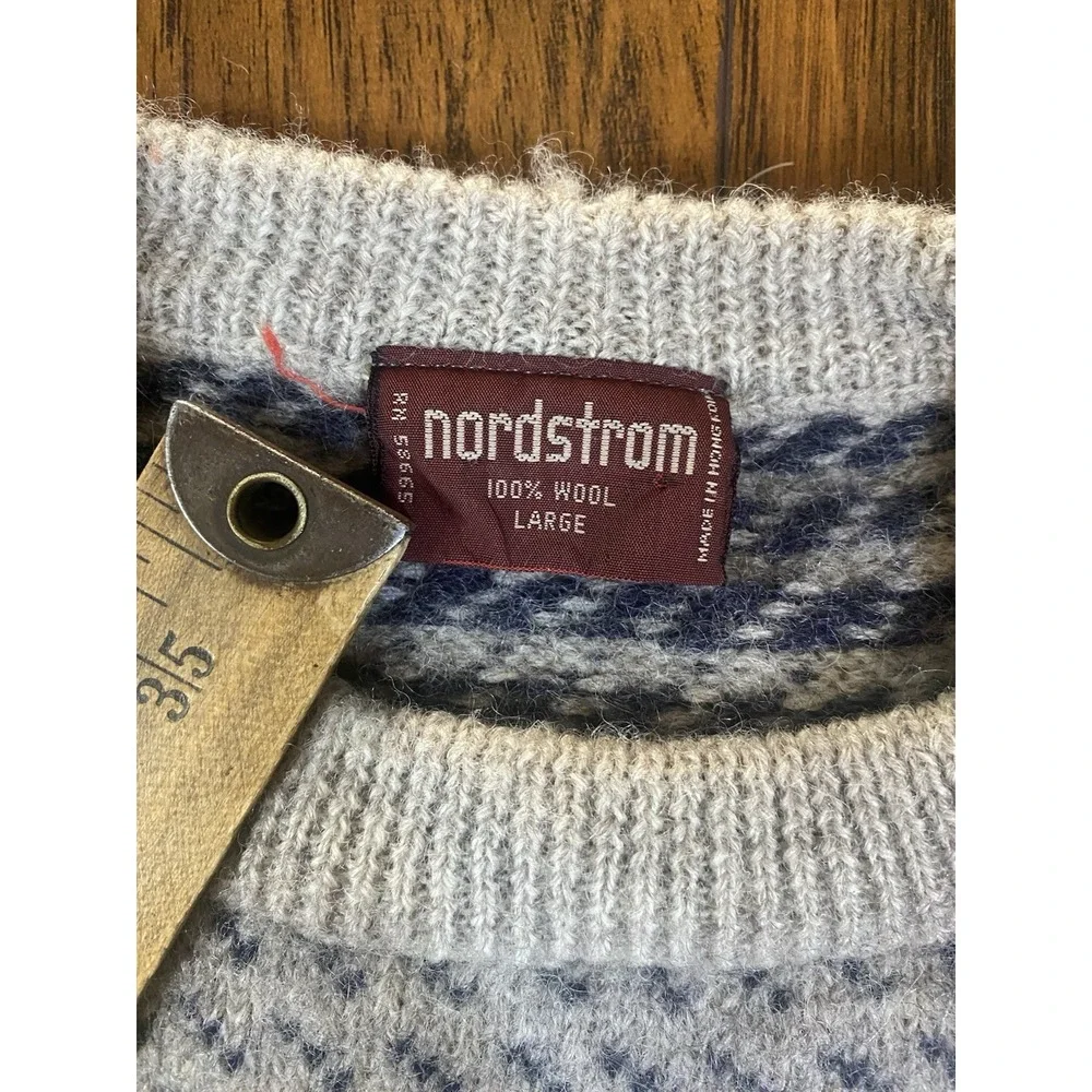 Nordstrom Vintage Wool Sweater Mens Large Birdseye Knit Crewneck Oatmeal Navy